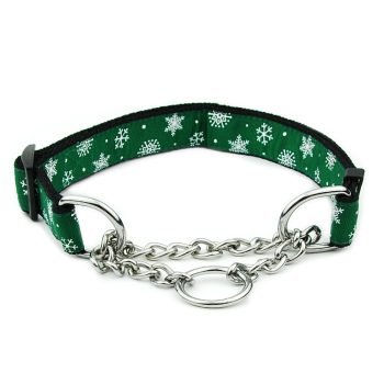 Collier martingale en cuir vert PullStop™ pour chien avec chaîne anti-traction